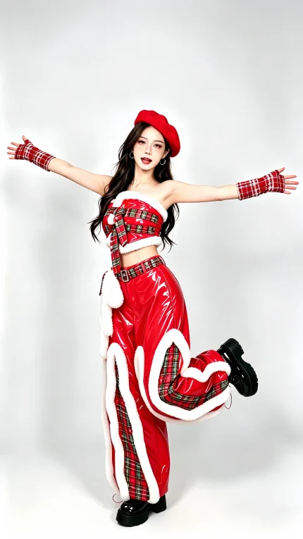 Red Plaid Christmas Party Performance Costume Set
