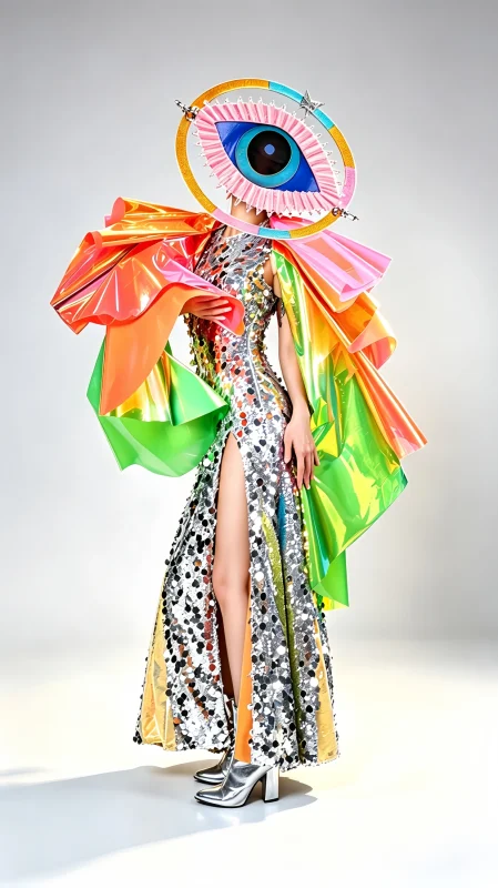 Colourful Giant Eye Performance Gown