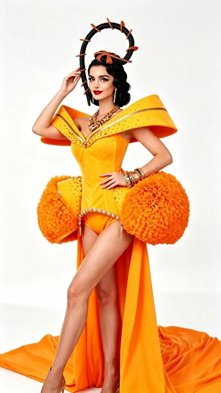 Orange Sculptural Stage Performance Gown