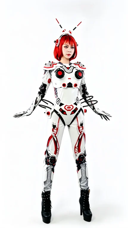 Red White Robot Stage Costume