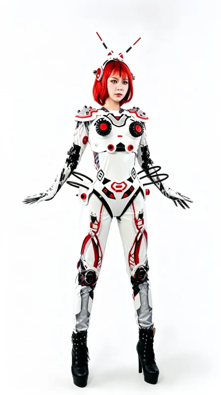 Red White Robot Stage Costume