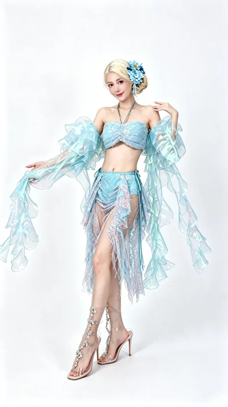 Ice Blue Fringe Butterfly Stage Costume