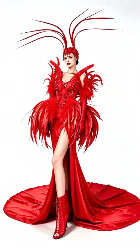 Red Feather Queen Performance Gown