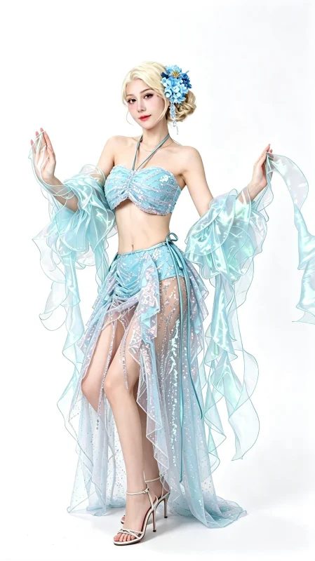 Ice Blue Fringe Butterfly Stage Costume