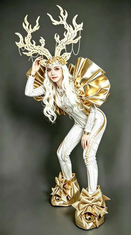 White Gold Antler Queen Stage Costume