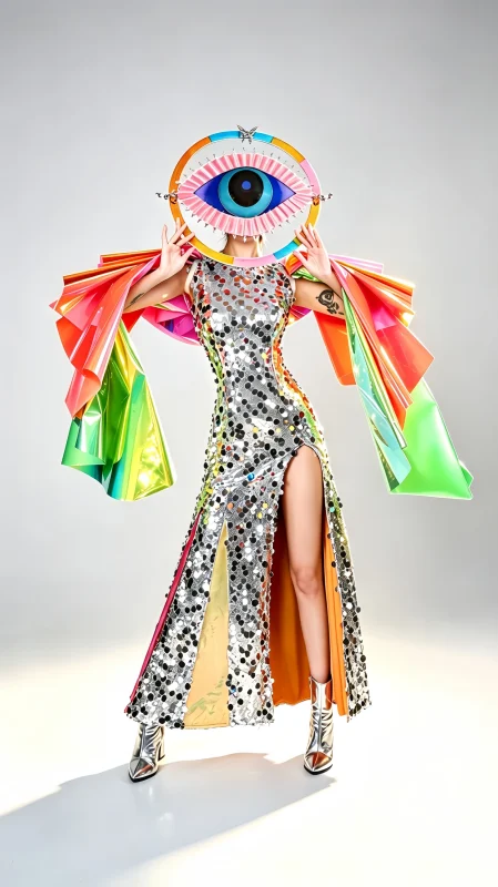 Colourful Giant Eye Performance Gown