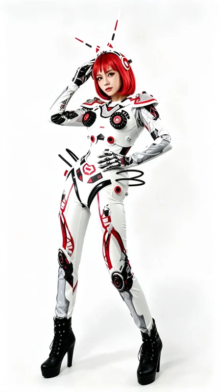 Red White Robot Stage Costume
