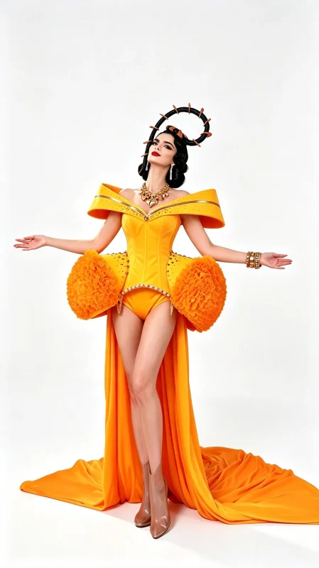 Orange Sculptural Stage Performance Gown