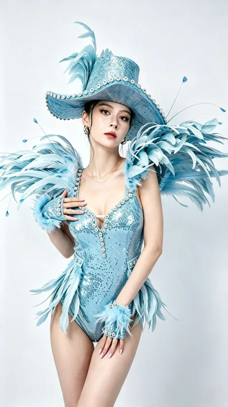 Ice Blue Feather Carnival Stage Costume