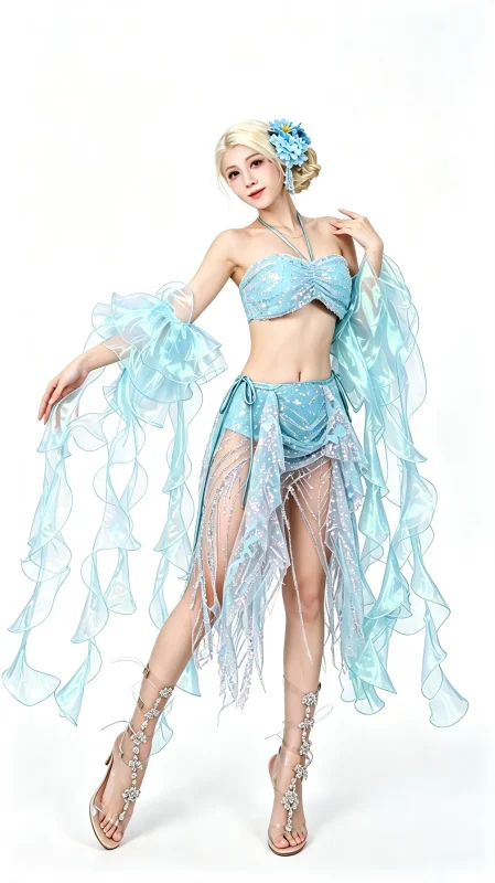 Ice Blue Fringe Butterfly Stage Costume
