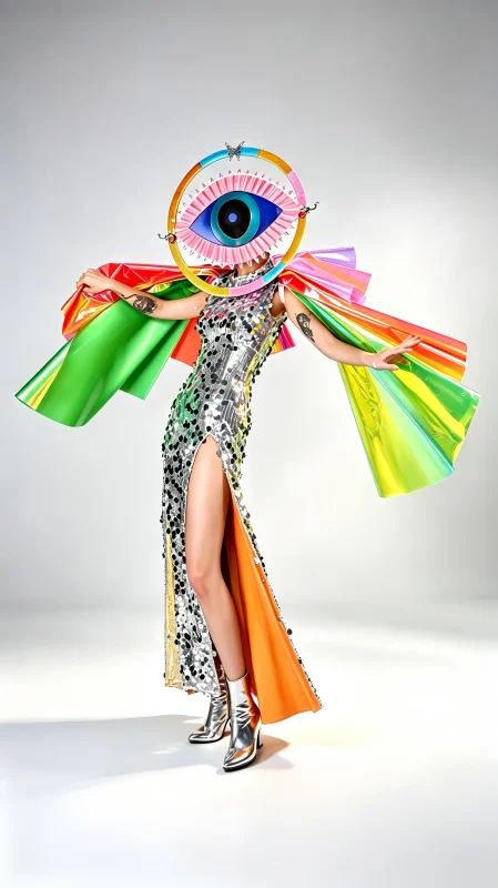 Colourful Giant Eye Performance Gown