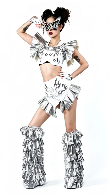 Silver White Geometric Stage Costume