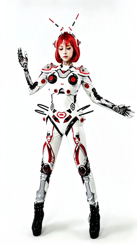 Red White Robot Stage Costume