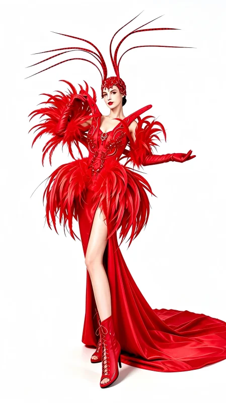 Red Feather Queen Performance Gown