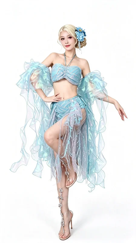 Ice Blue Fringe Butterfly Stage Costume