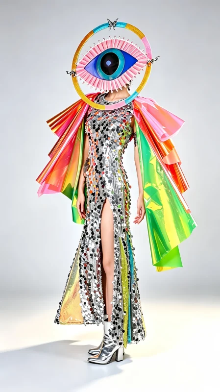 Colourful Giant Eye Performance Gown