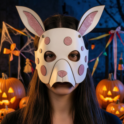 Rabbit Animal PU Leather Mask for Halloween Cosplay