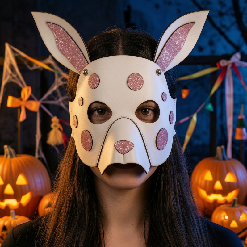 Rabbit Animal PU Leather Mask for Halloween Cosplay