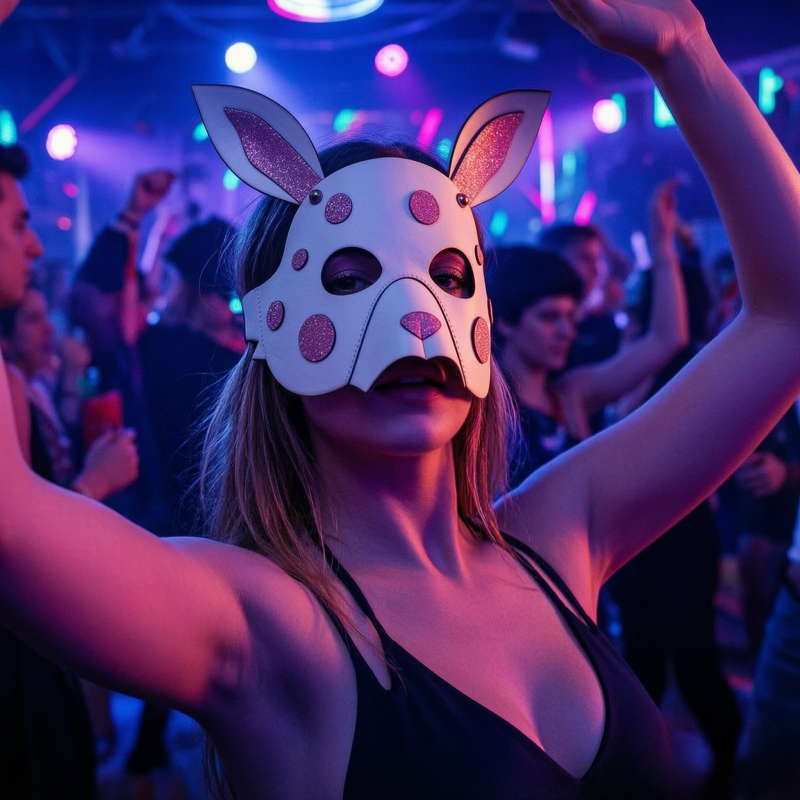 Rabbit Animal PU Leather Mask for Halloween Cosplay