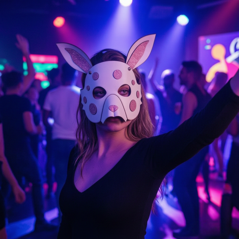 Rabbit Animal PU Leather Mask for Halloween Cosplay