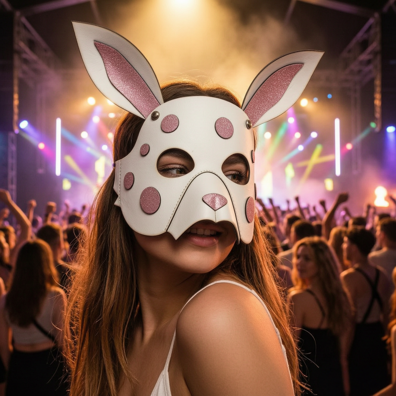 Rabbit Animal PU Leather Mask for Halloween Cosplay