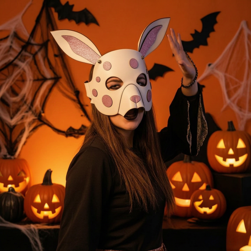 Rabbit Animal PU Leather Mask for Halloween Cosplay
