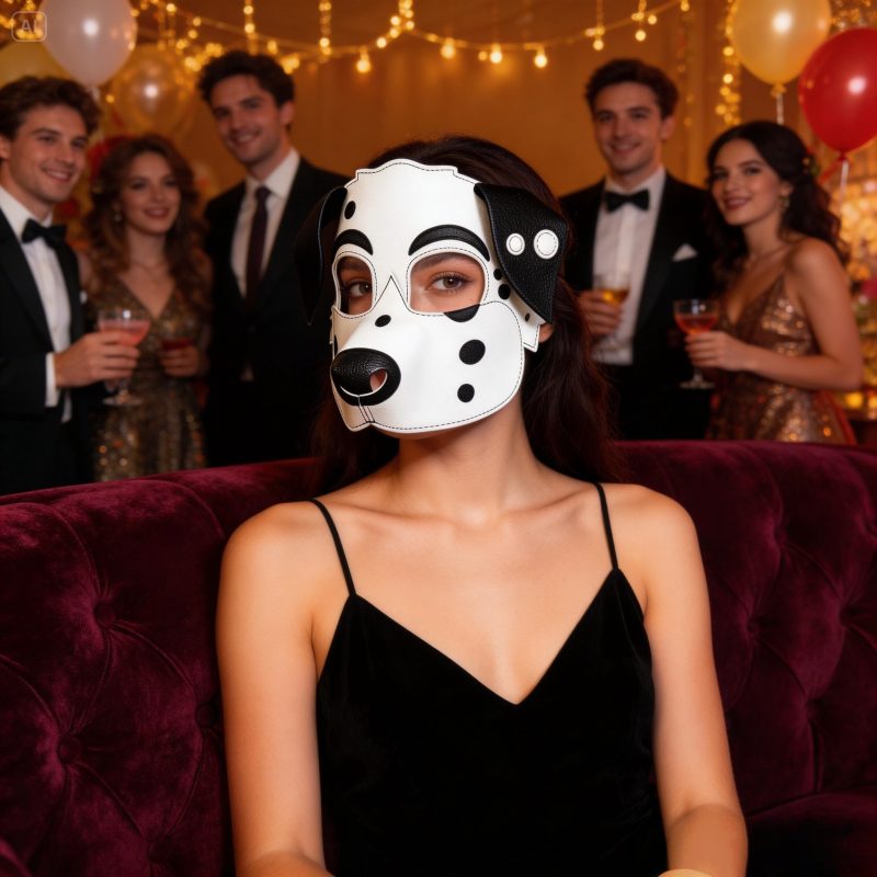 Dalmatian Dog PU Leather Mask for Halloween Cosplay