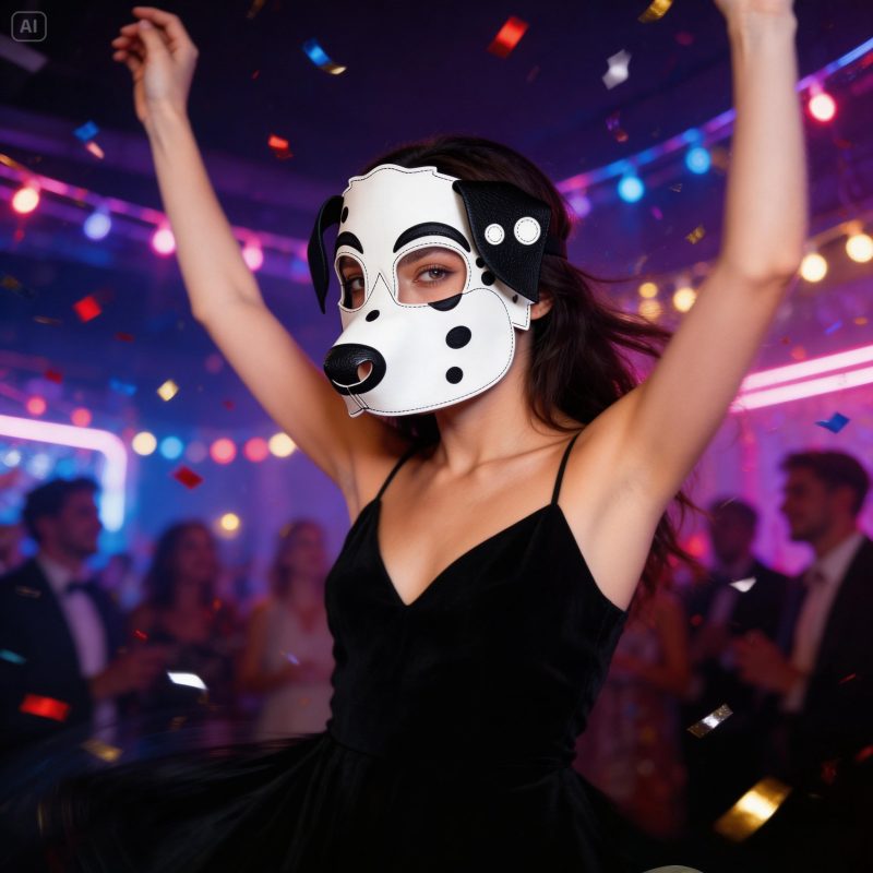 Dalmatian Dog PU Leather Mask for Halloween Cosplay