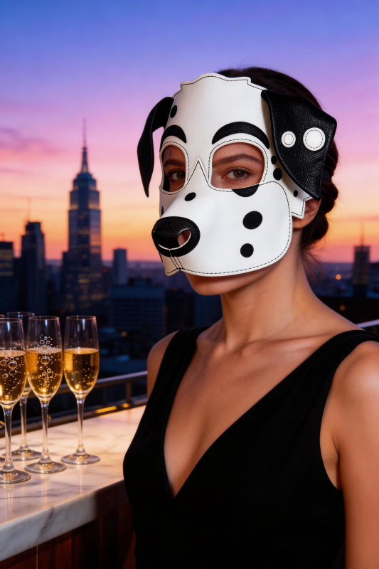 Dalmatian Dog PU Leather Mask for Halloween Cosplay