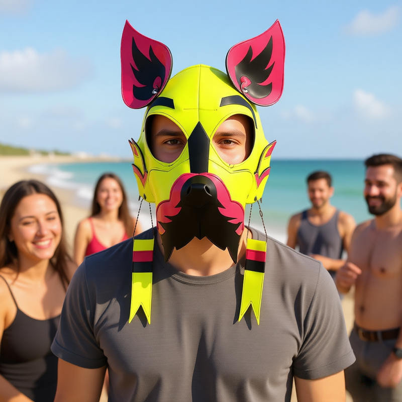 Neon Yellow Green Wolf Dog PU Leather Mask with Goggles for Halloween Cosplay