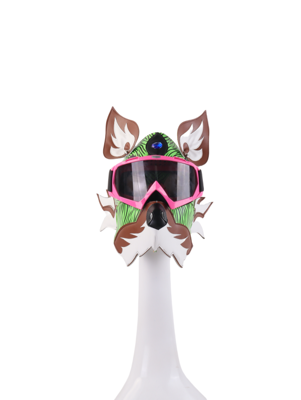 Neon Green Yellow Wolf Dog PU Leather Mask with Goggles for Halloween Cosplay