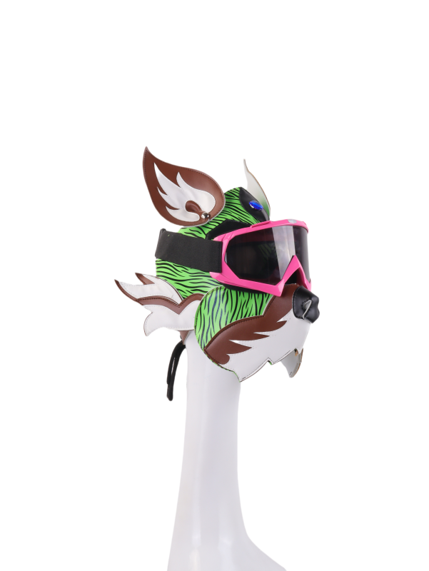 Neon Green Yellow Wolf Dog PU Leather Mask with Goggles for Halloween Cosplay
