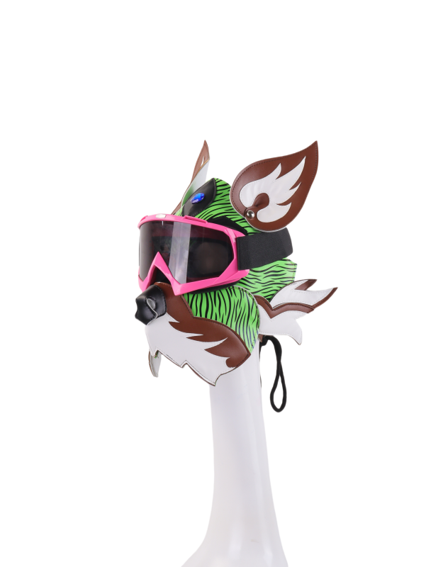 Neon Green Yellow Wolf Dog PU Leather Mask with Goggles for Halloween Cosplay