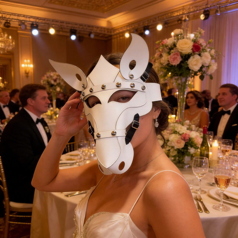 White Horse PU Leather Mask with Studs for Halloween Cosplay