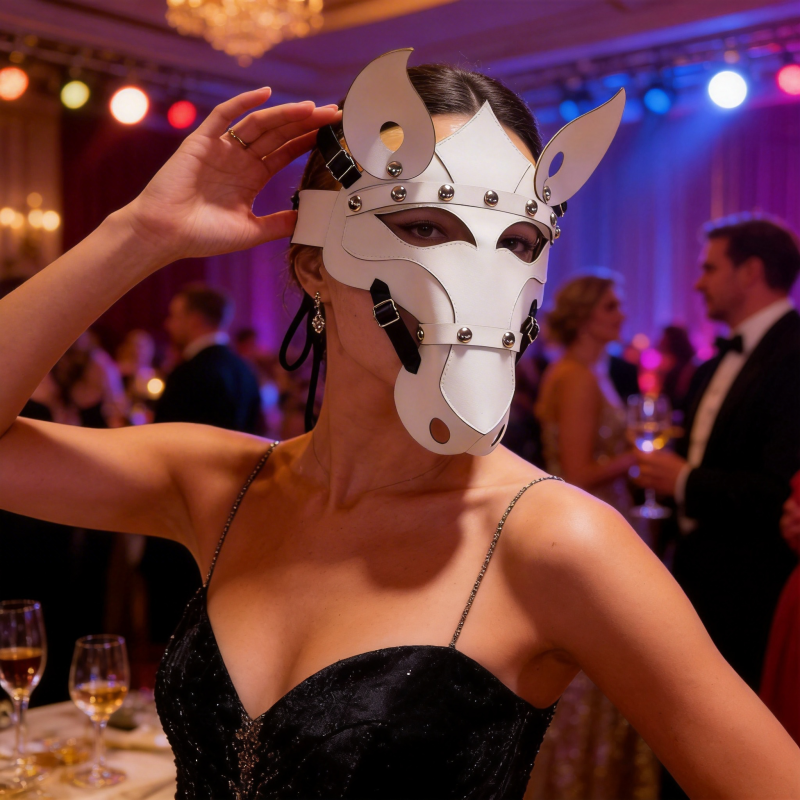 White Horse PU Leather Mask with Studs for Halloween Cosplay