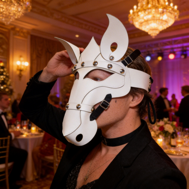 White Horse PU Leather Mask with Studs for Halloween Cosplay