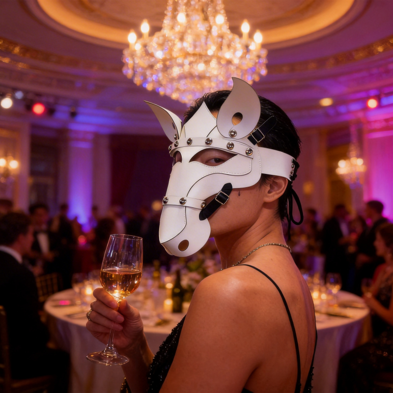 White Horse PU Leather Mask with Studs for Halloween Cosplay