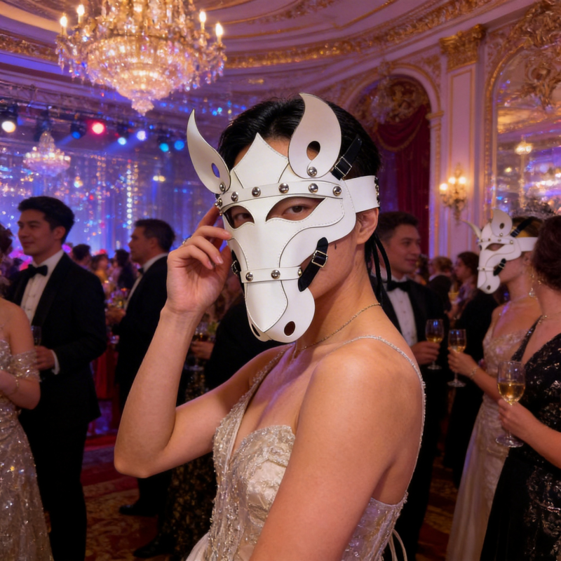 White Horse PU Leather Mask with Studs for Halloween Cosplay