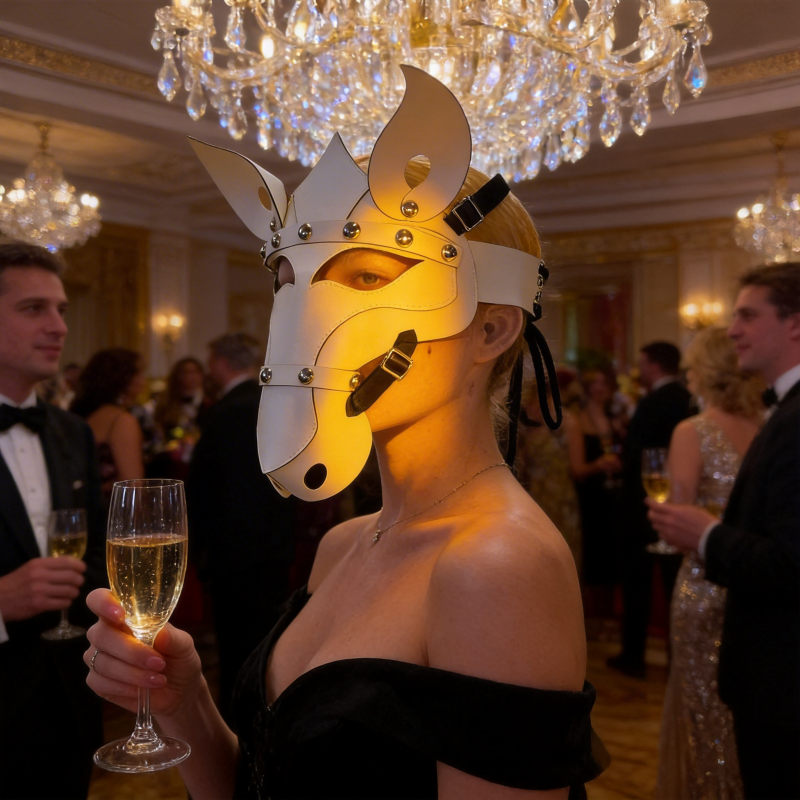 White Horse PU Leather Mask with Studs for Halloween Cosplay