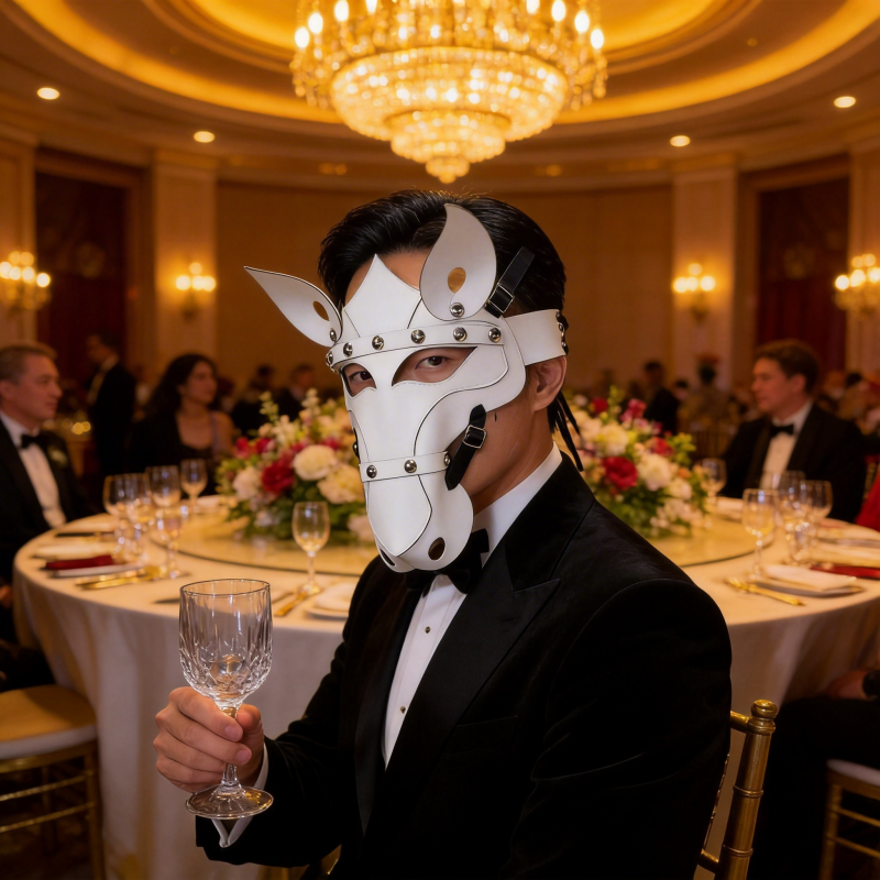 White Horse PU Leather Mask with Studs for Halloween Cosplay