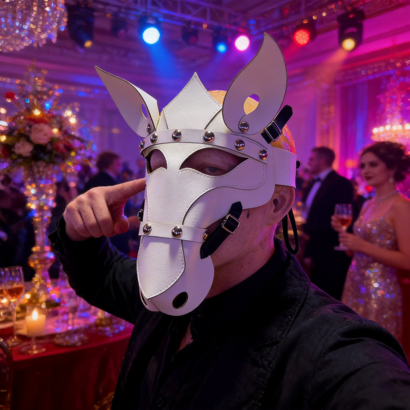 White Horse PU Leather Mask with Studs for Halloween Cosplay