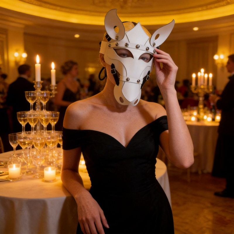 White Horse PU Leather Mask with Studs for Halloween Cosplay