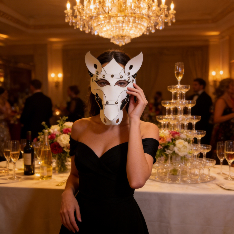 White Horse PU Leather Mask with Studs for Halloween Cosplay