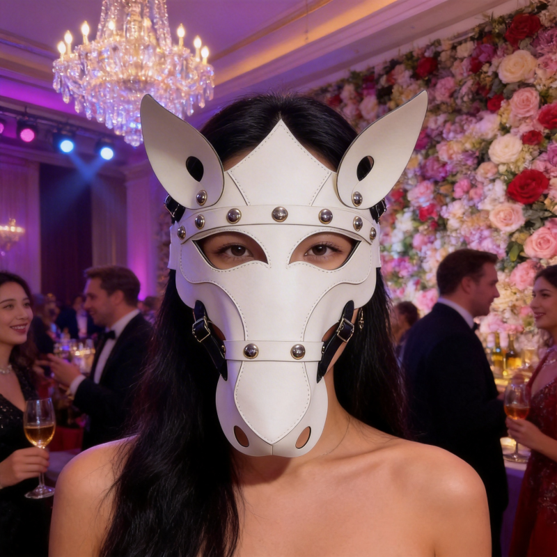 White Horse PU Leather Mask with Studs for Halloween Cosplay