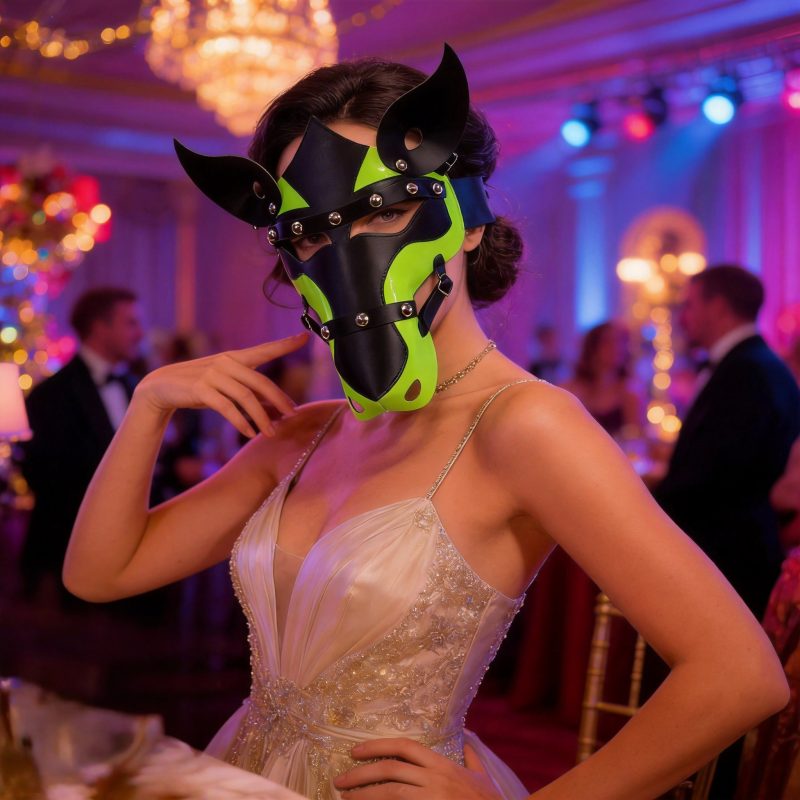 Black Green Horse PU Leather Mask with Studs for Halloween Cosplay