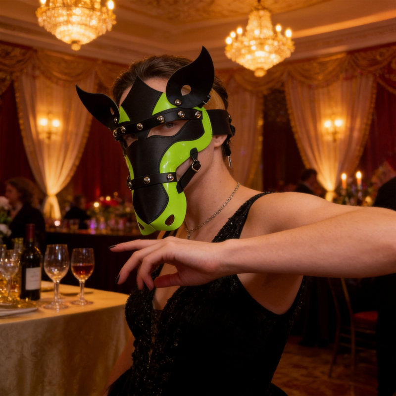 Black Green Horse PU Leather Mask with Studs for Halloween Cosplay