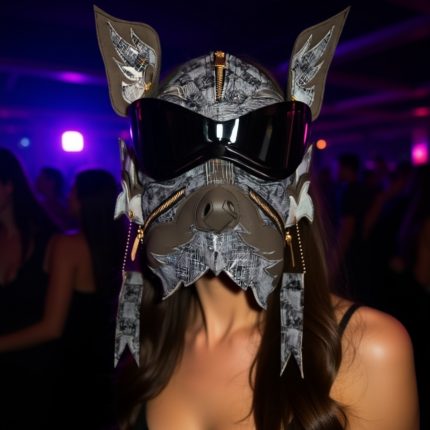 Black Gray Cyberpunk Dog PU Leather Mask with Mirror Goggles for Halloween Cosplay