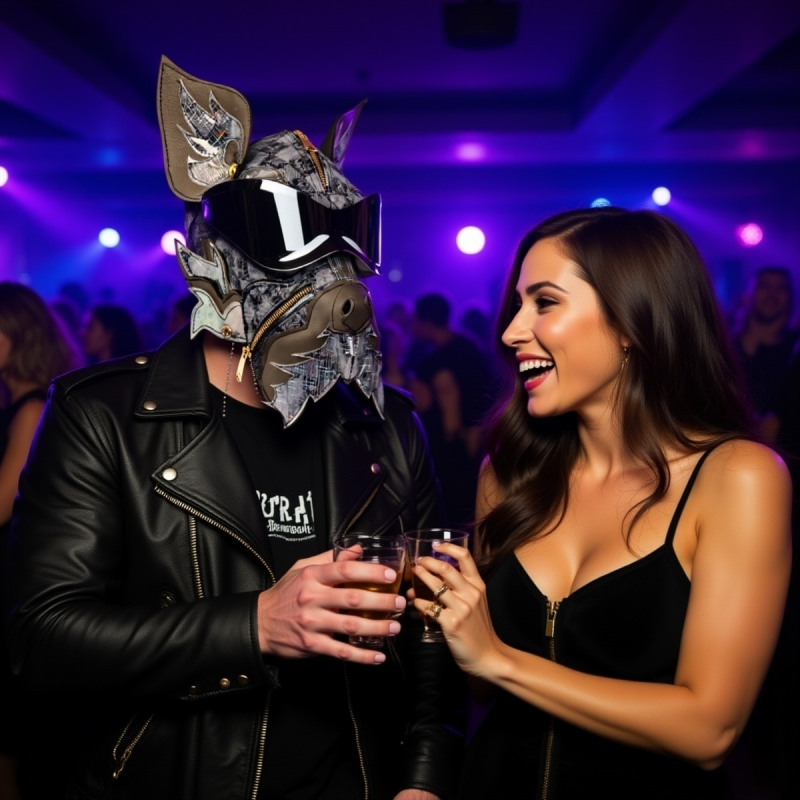 Black Gray Cyberpunk Dog PU Leather Mask with Mirror Goggles for Halloween Cosplay