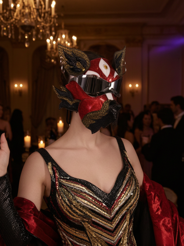 Red Gold Wolf Dog PU Leather Mask with Goggles for Halloween Cosplay