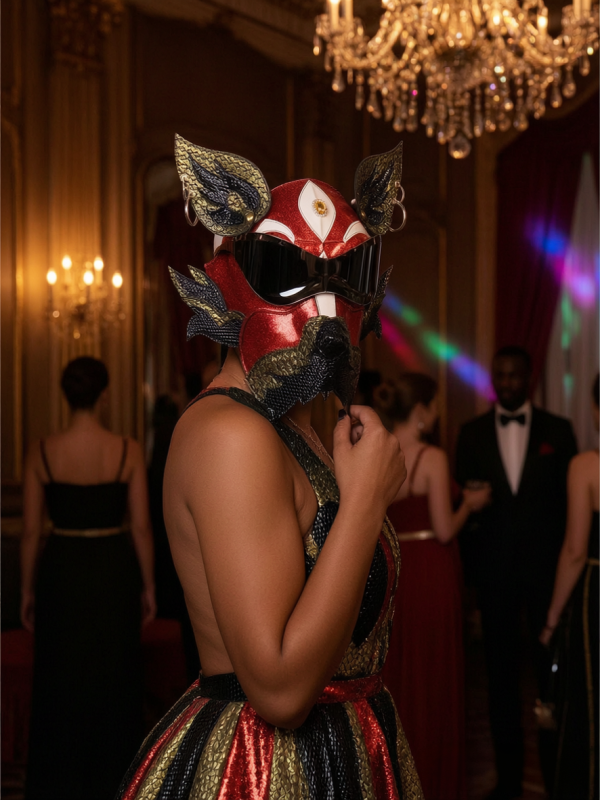 Red Gold Wolf Dog PU Leather Mask with Goggles for Halloween Cosplay